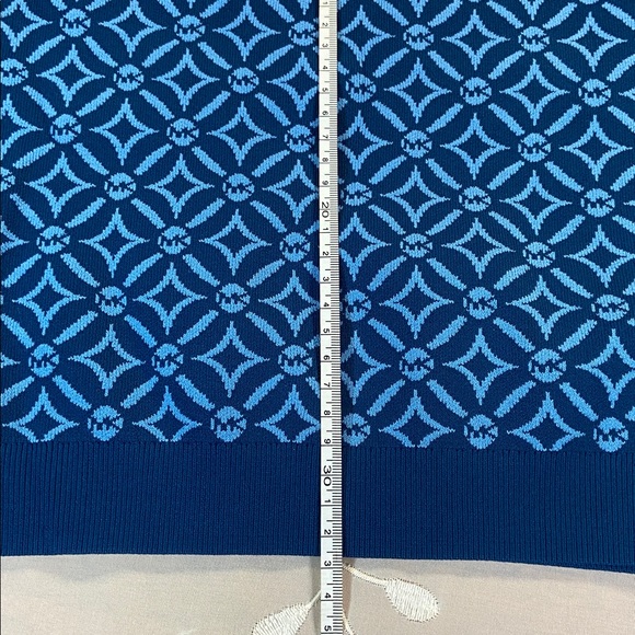 Michael Kors Blue Patterned Woman Medium Casual Crop Sweater Short Sleeves - Picture 8 of 12